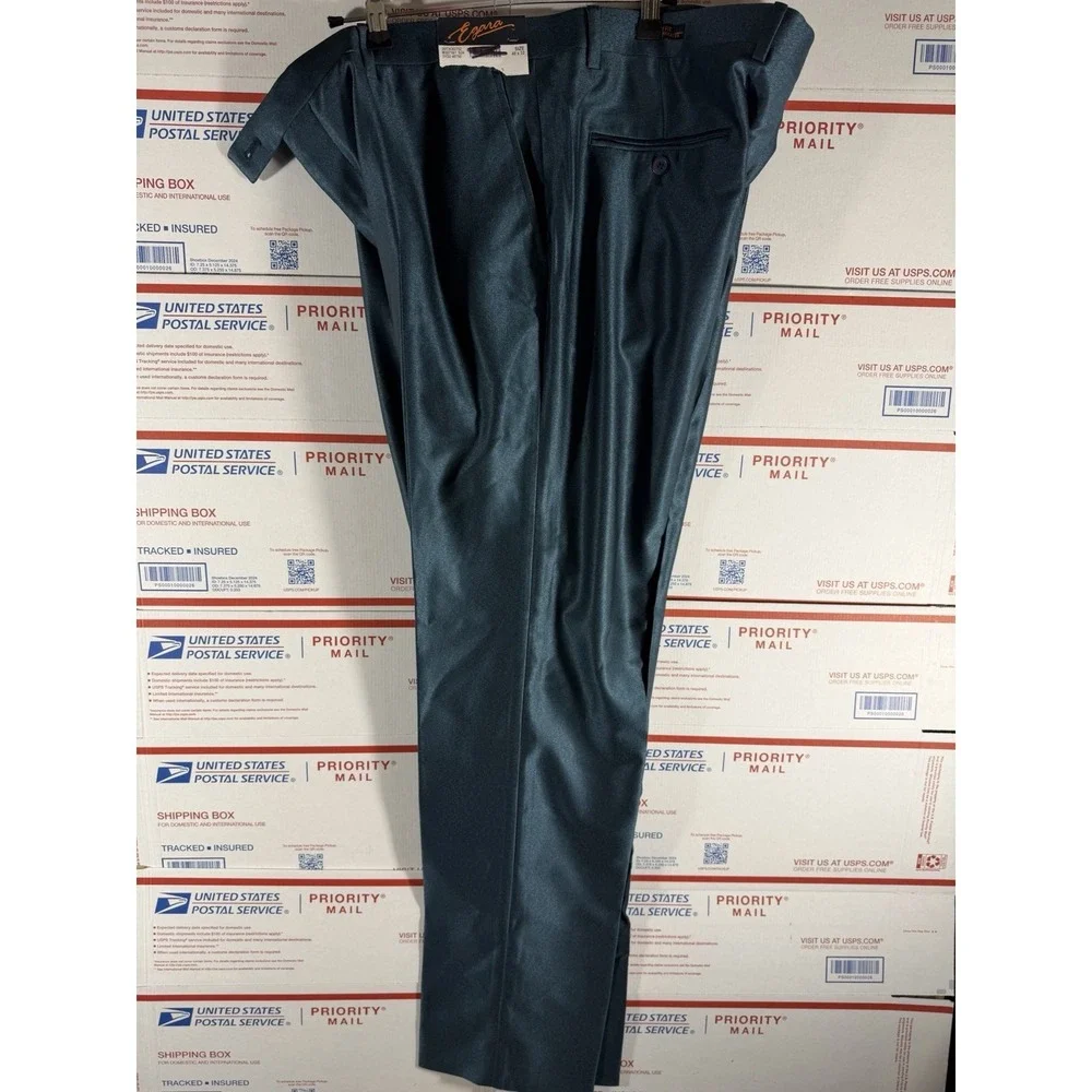 Brand New Egara Men's Sz 32X30 Shiny Turquoise Skinny Fit Stretch Trousers Pants